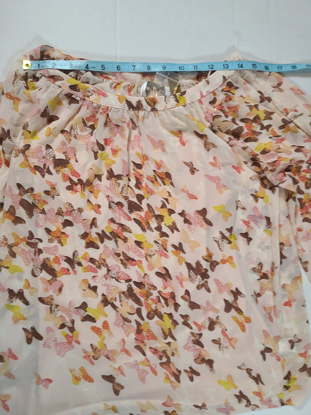 Lauren Conrad Pink Butterfly Blouse Women's Medium Chiffon Bows Split Sleeve Top - Picture 9 of 12